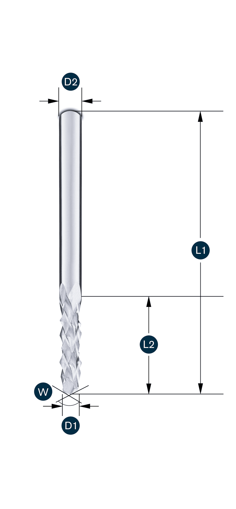 Carbon-Fräser Z2 · mit 135° Bohrspitze · WD verzahnt