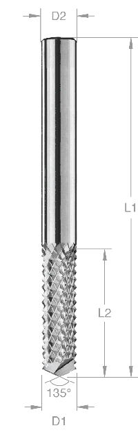 Carbon-Fräser Z2 · mit 135° Bohrspitze · Umfangschneide - schiebend · WD verzahnt