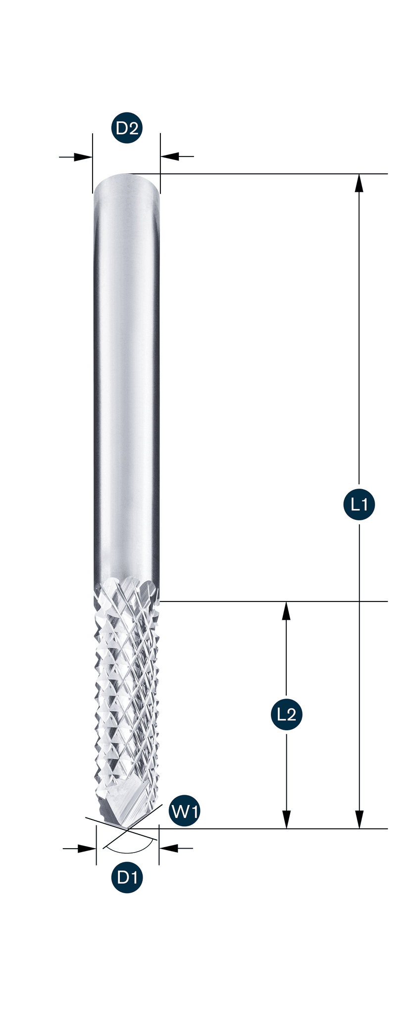 Carbon-Fräser Z2 · mit 135° Bohrspitze - Umfangsschneide schiebend