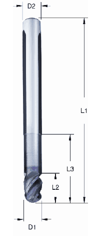 HSC-Kugelfräser Z4 · zur Hartbearbeitung von 50 bis 70 HRC · Kopfradius R = 0,5 x d