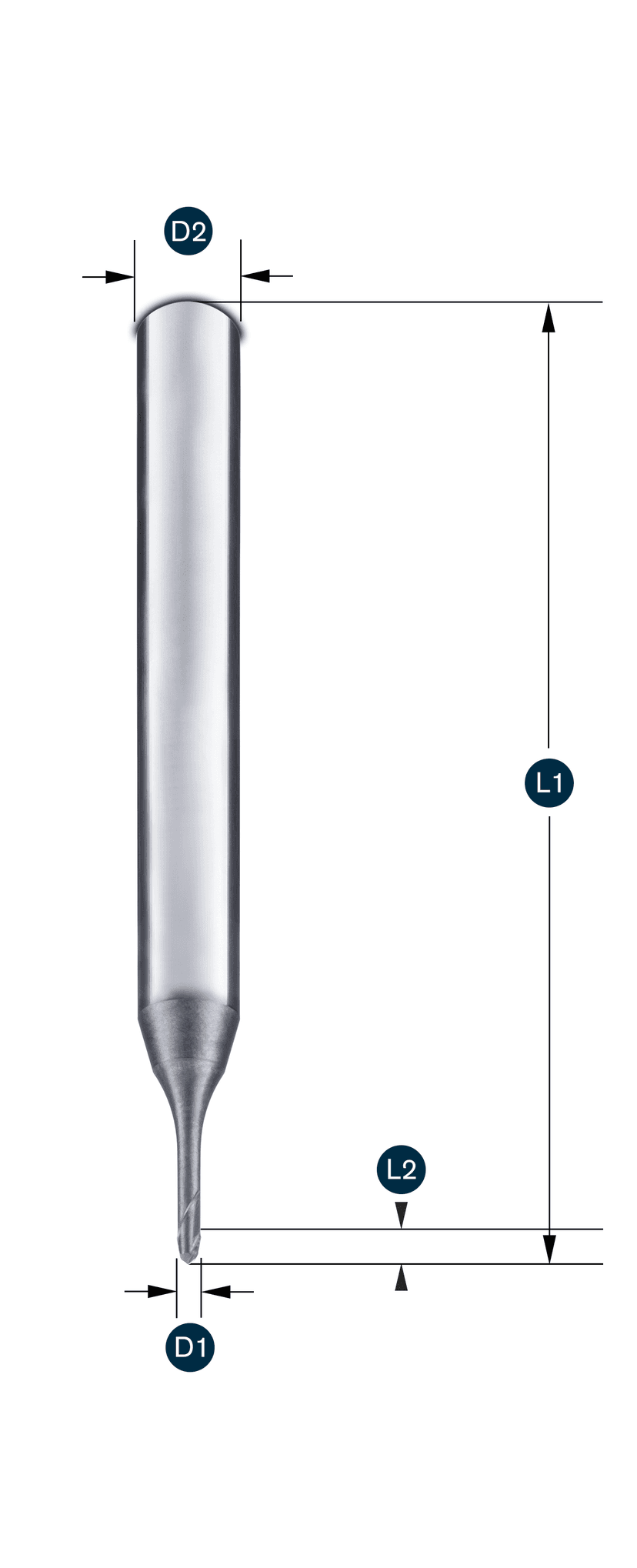 Mini-Kugelfräser Z2 · zentrumschneidend · Kopfradius R = 0,5 x d